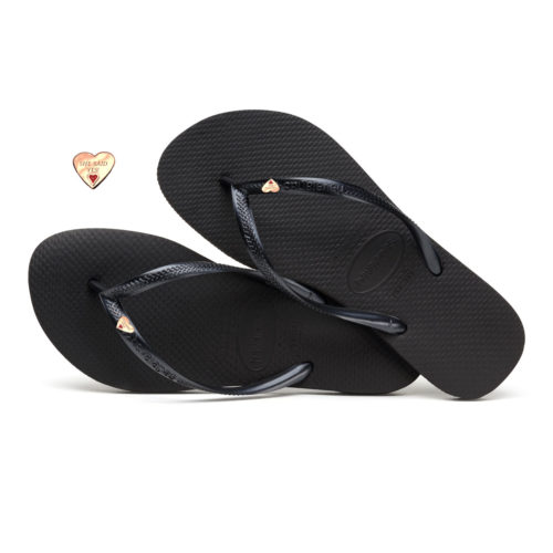 Havaianas Slim Black Flip-Flops with Rose Gold Heart Charm Wedding