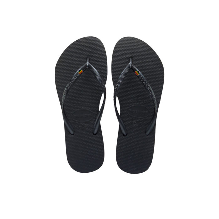 Havaianas Slim Black Flip-Flops with Pride Heart Charm LGBT