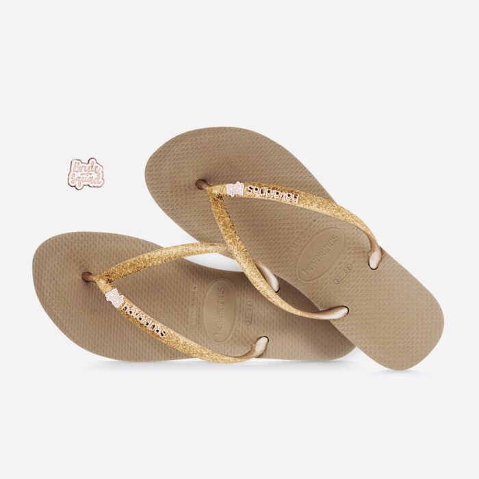 Bride Squad Rose Gold Charm & Havaianas Slim Gold Glitter Edition