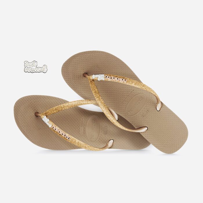 Just Married Silver Charm & Havaianas Slim Gold Glitter Edition