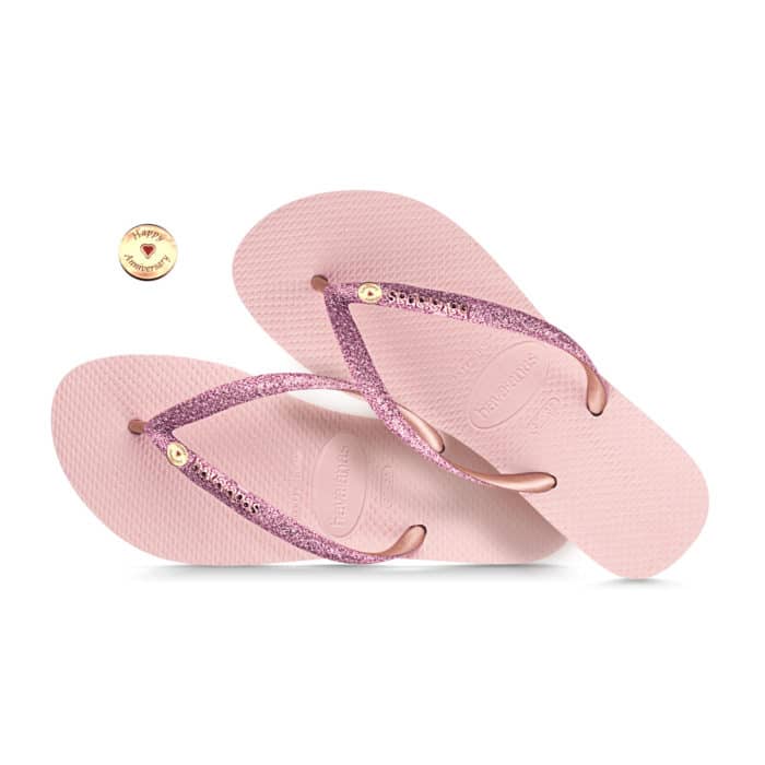 Round Rose Gold Charm Havaianas Slim Ballet Rose Glitter Edition