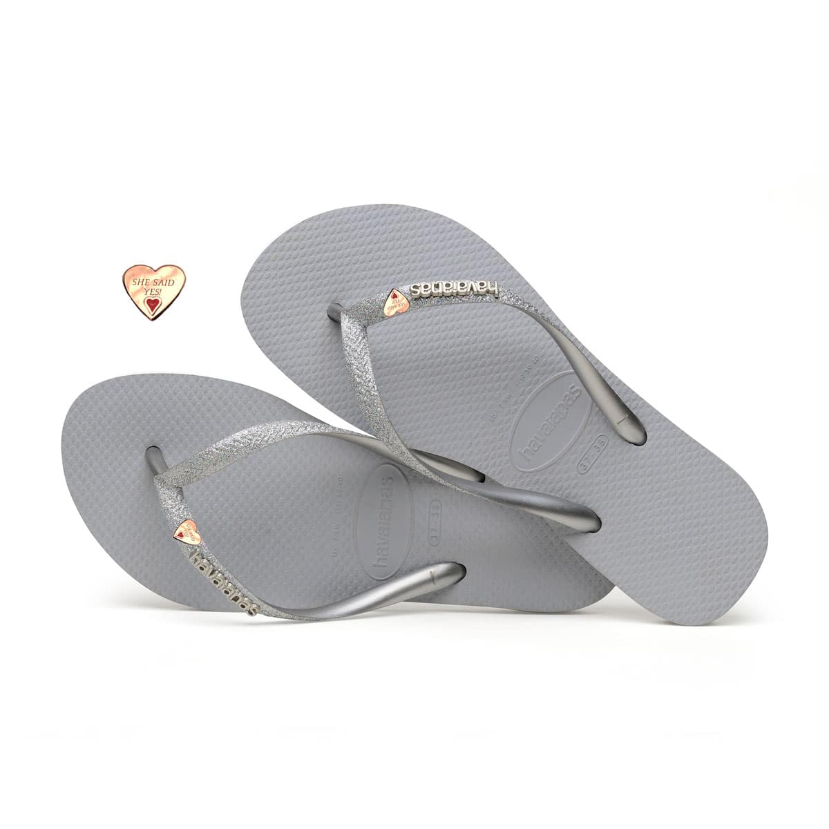 havaianas silver glitter flip flops