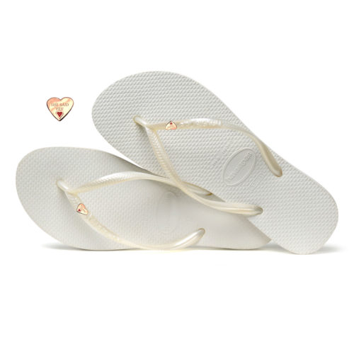 Havaianas Slim White Flip-Flops with Gold Heart Personalised Wedding