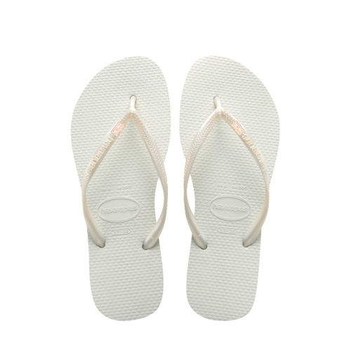 Havaianas White Slim Flip Flops with Rose Gold Mother of the Groom Pin